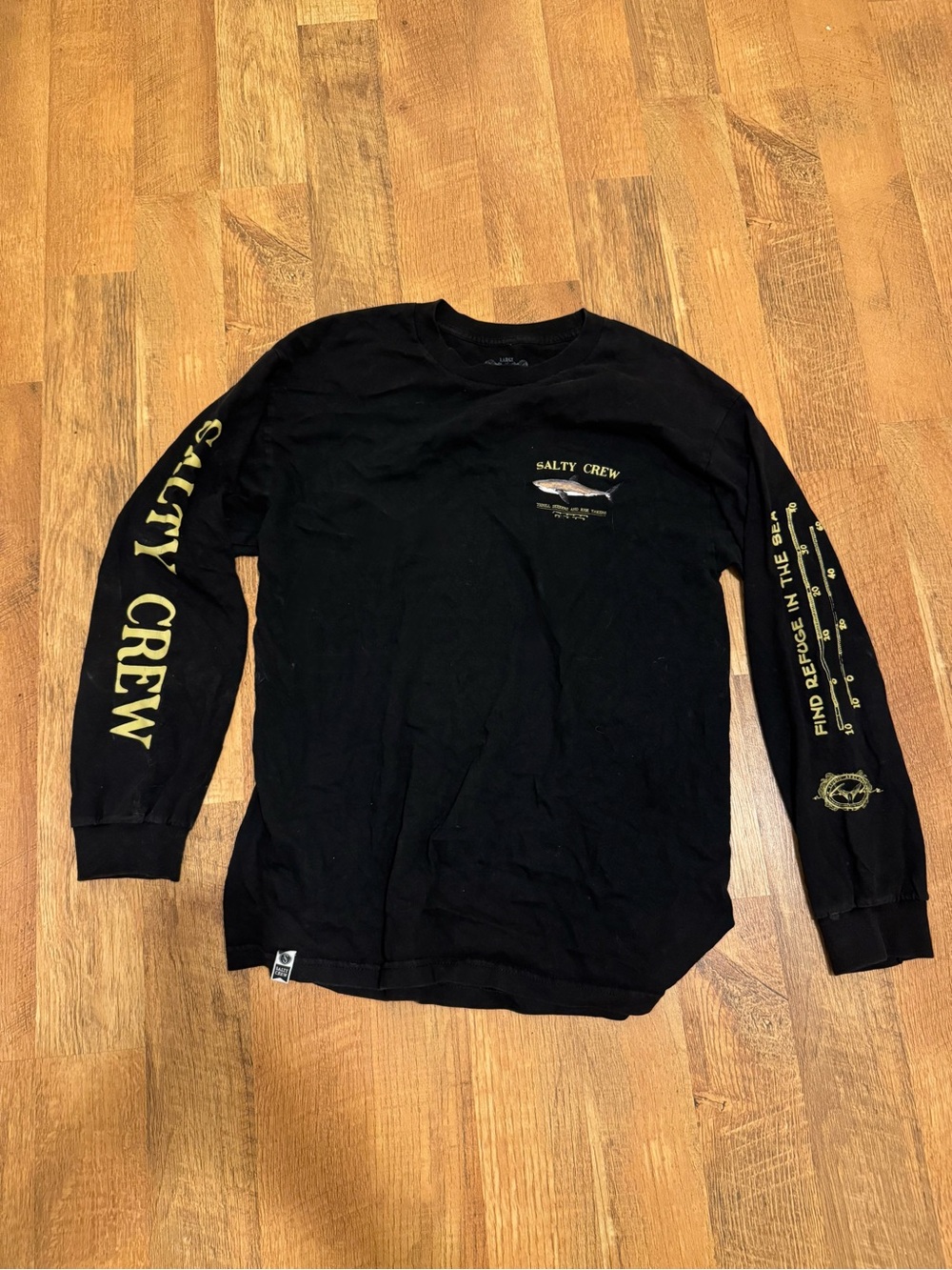 Salty Crew Black Long Sleeve Tee with Gold Sleeve Logos